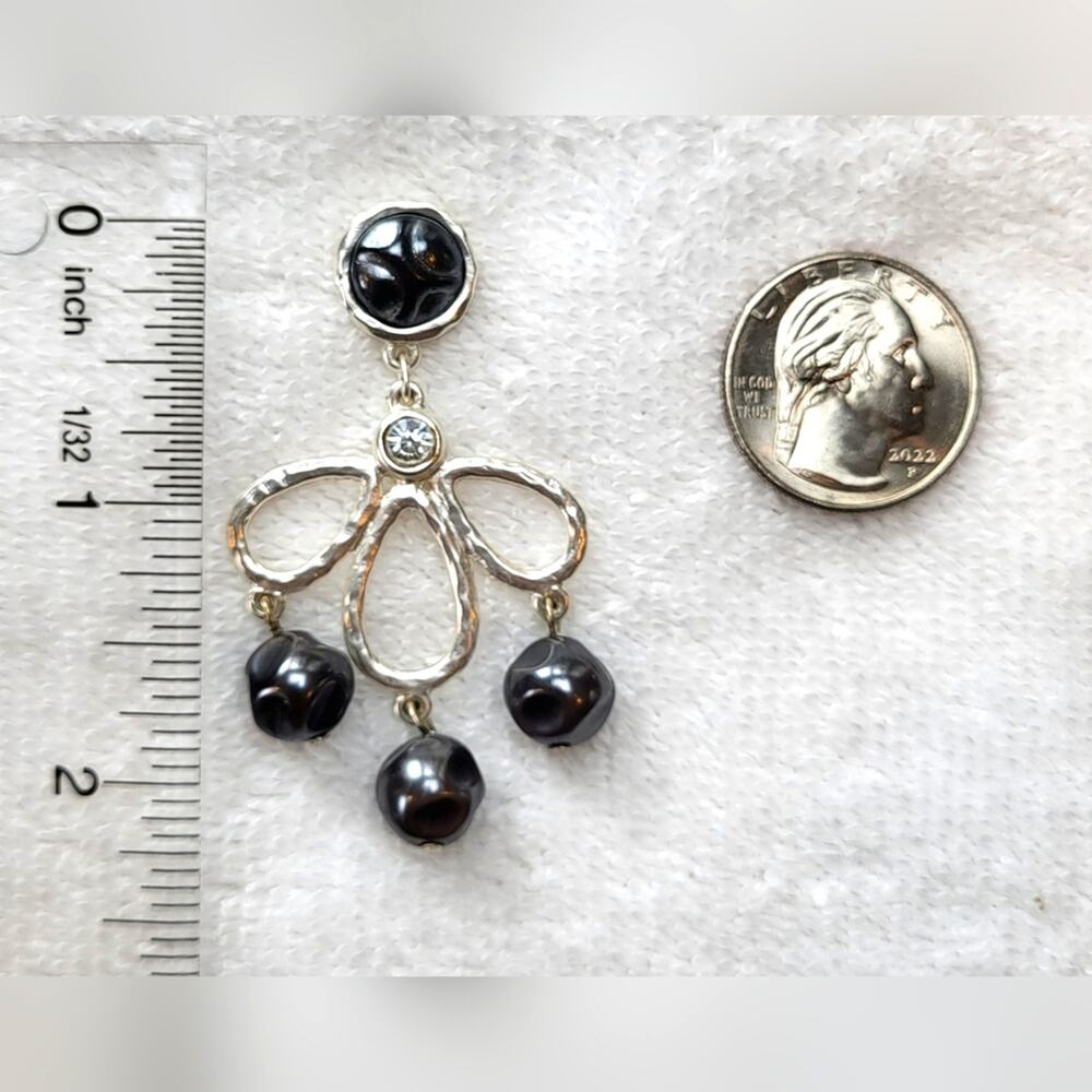 Slate Gray Beaded Silver Statement Dangle Earrings - Picture 8 of 9